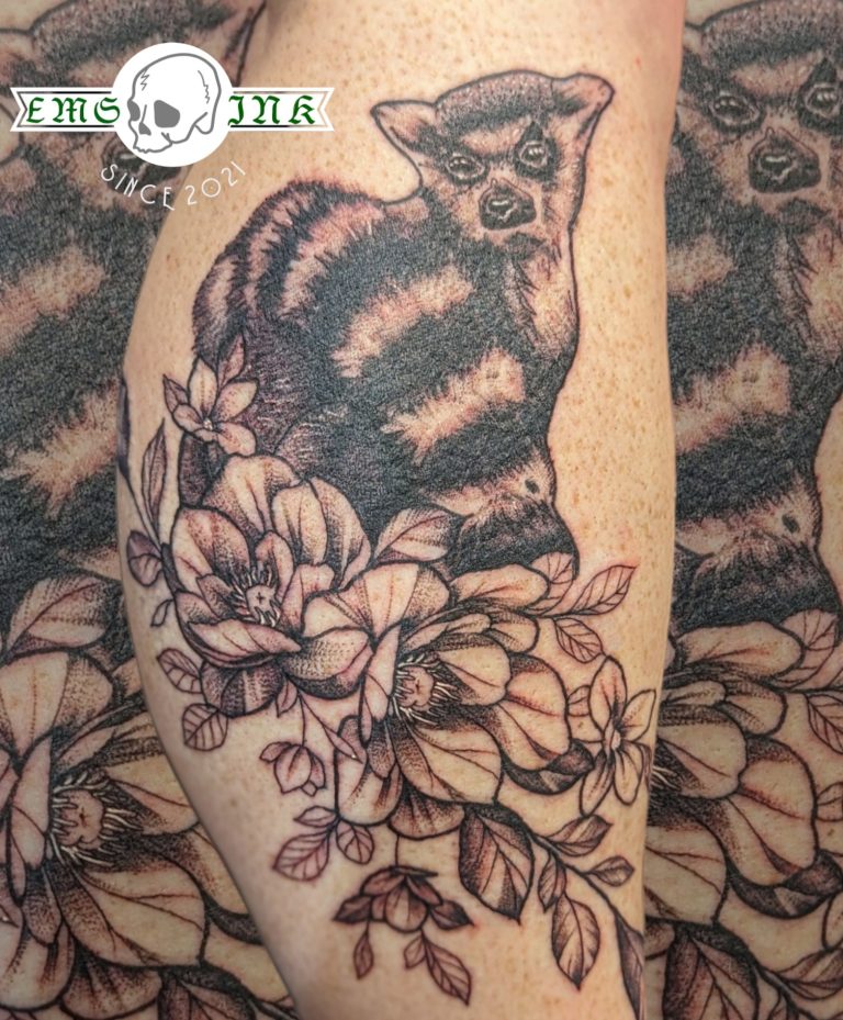 Black and grey tattoo by Em Louise