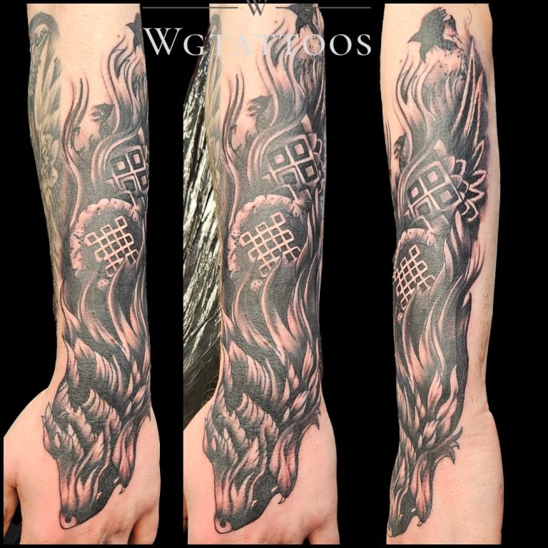 Black and grey tattoo by Wayne Goodwin