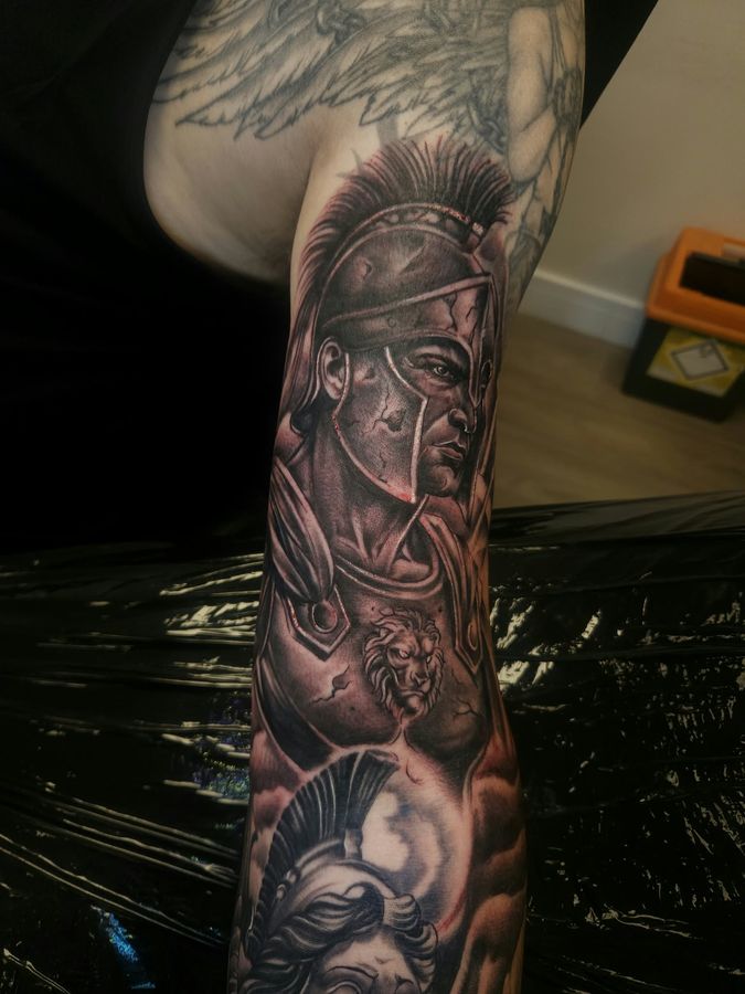 Black and grey tattoo by Wayne Goodwin