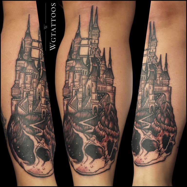 Black and grey tattoo by Wayne Goodwin