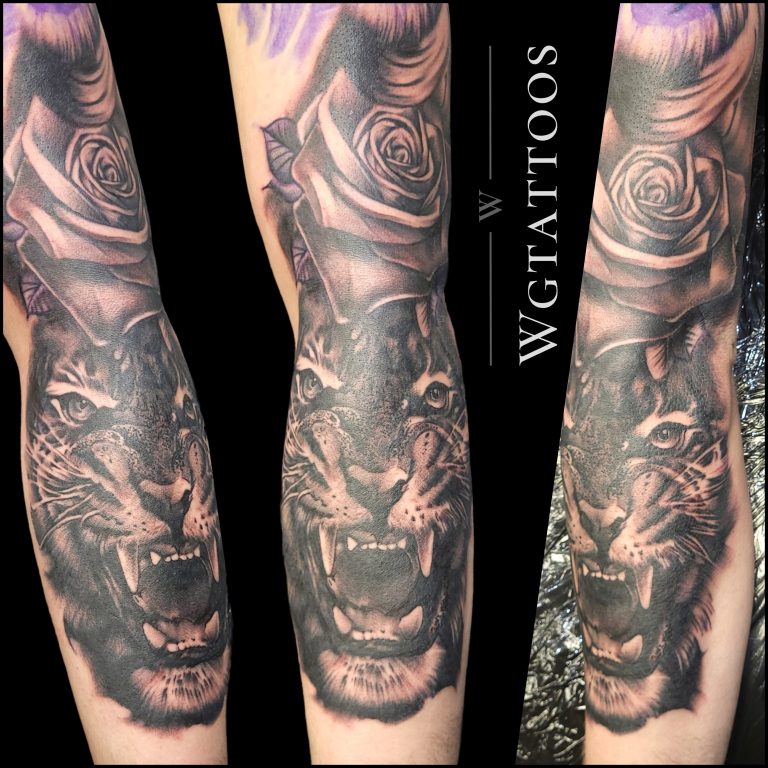 Black and grey tattoo by Wayne Goodwin