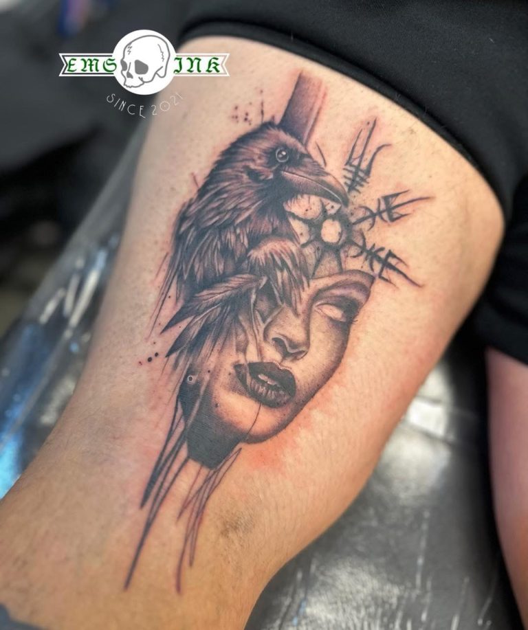 Black and grey tattoo by Em Louise