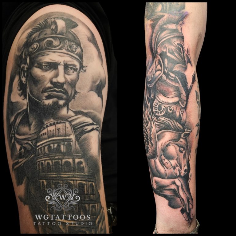 Black and grey tattoo by Wayne Goodwin