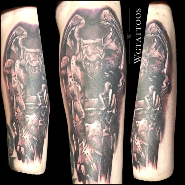 Black and grey tattoo by Wayne Goodwin