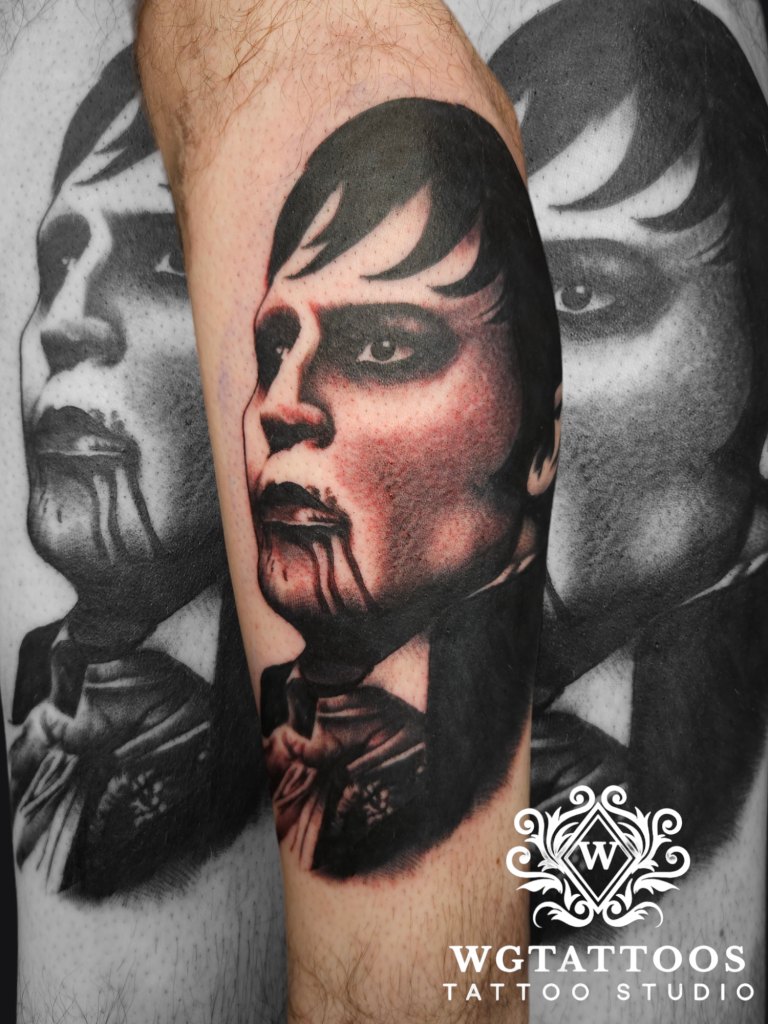 Black and grey tattoo by Wayne Goodwin
