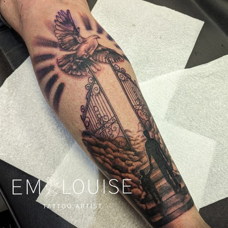 Black and grey tattoo by Em Louise