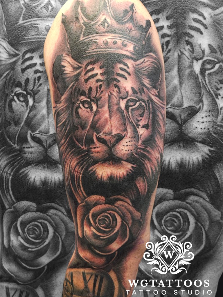 Black and grey tattoo by Wayne Goodwin
