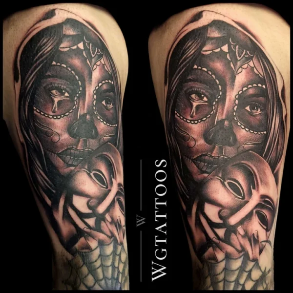 Black and grey tattoo by Wayne Goodwin