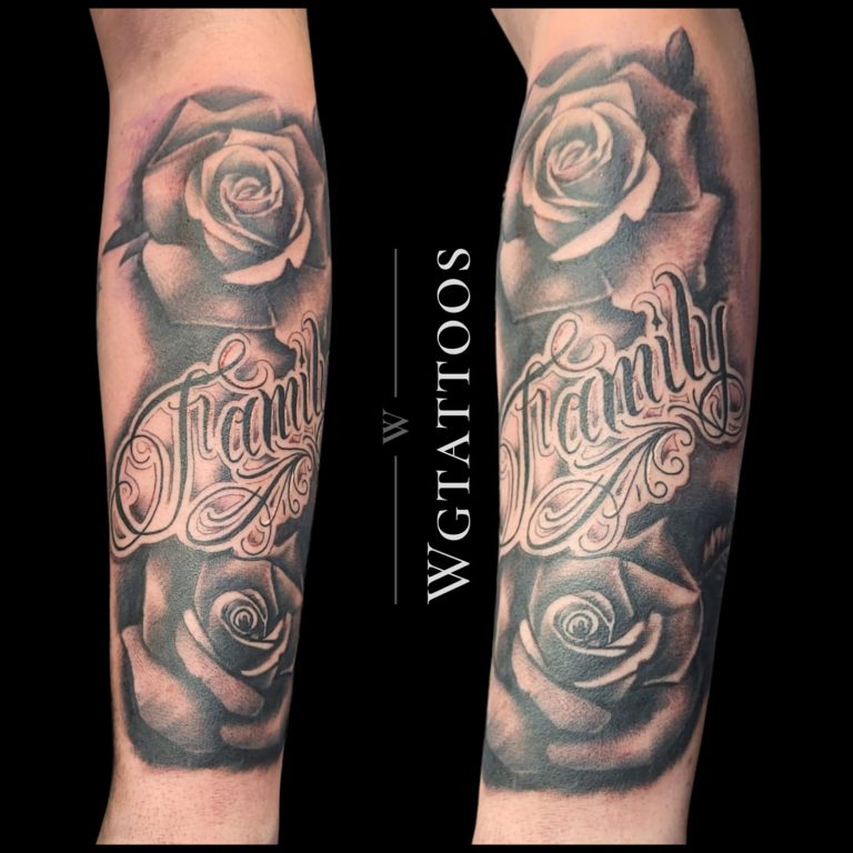 Black and grey tattoo by Wayne Goodwin
