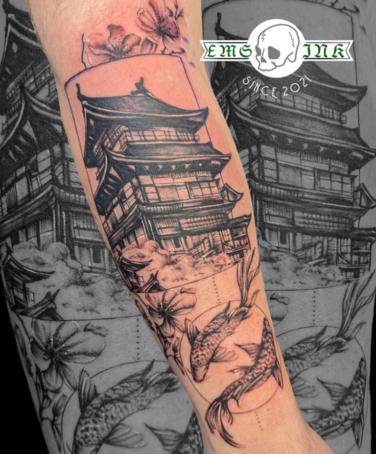 Black and grey tattoo by Em Louise