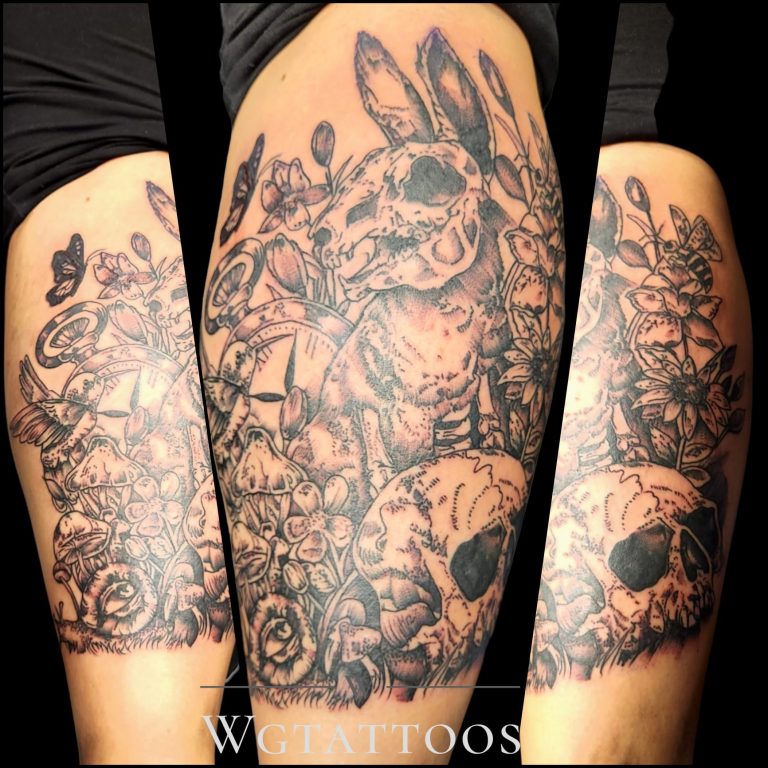 Black and grey tattoo by Wayne Goodwin