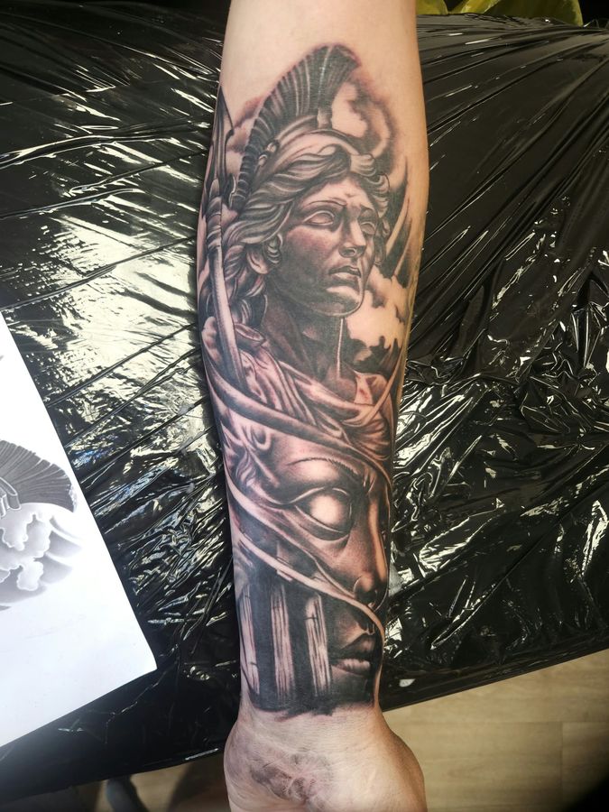 Black and grey tattoo by Wayne Goodwin