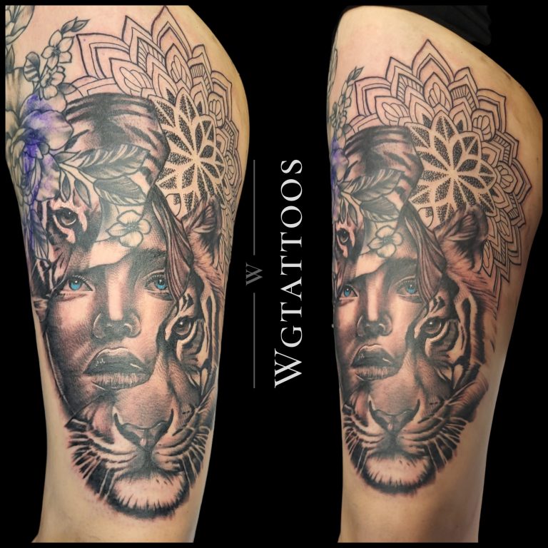 Black and grey tattoo by Wayne Goodwin