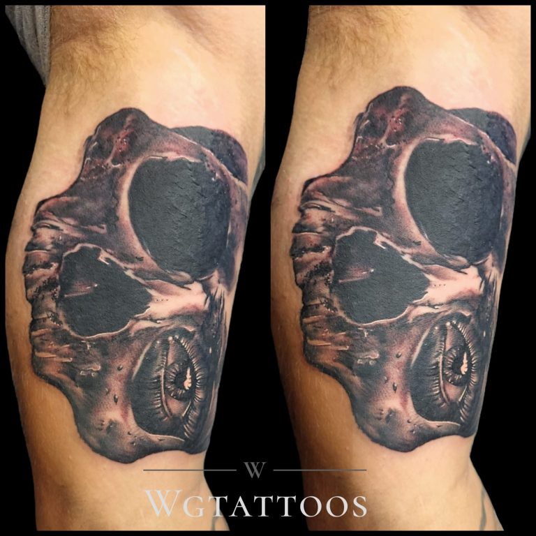Black and grey tattoo by Wayne Goodwin
