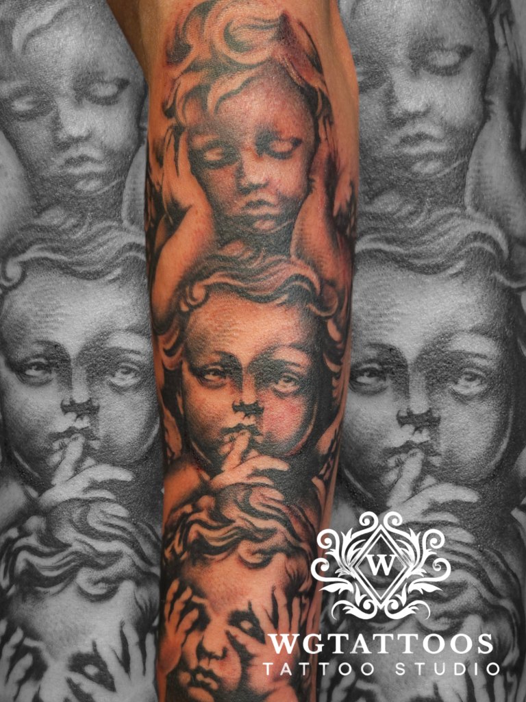 Black and grey tattoo by Wayne Goodwin