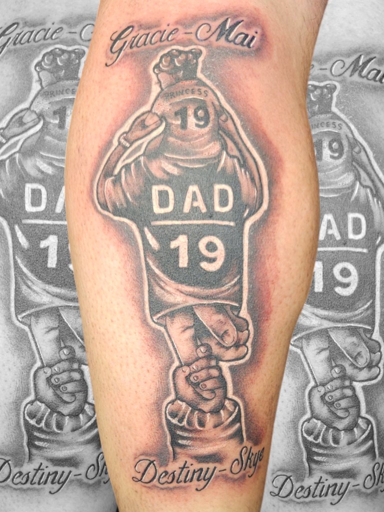 Black and grey tattoo by Wayne Goodwin
